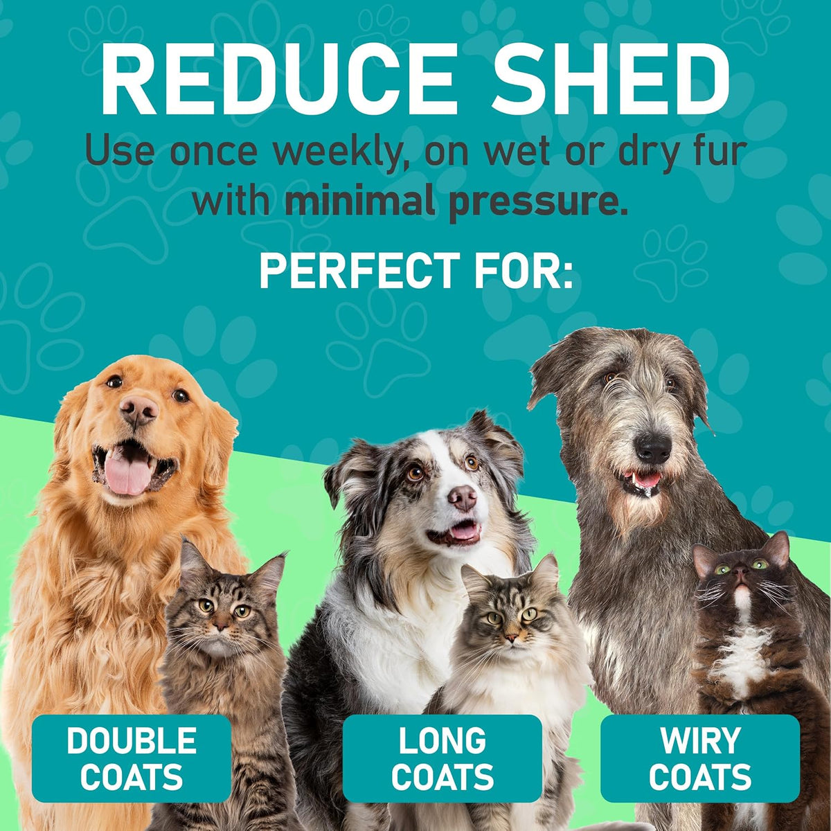 Pet Grooming Brush - Double Sided Undercoat Rake for Dogs and Cats, Extra Wide, Reduce Shedding by 95%, Grey