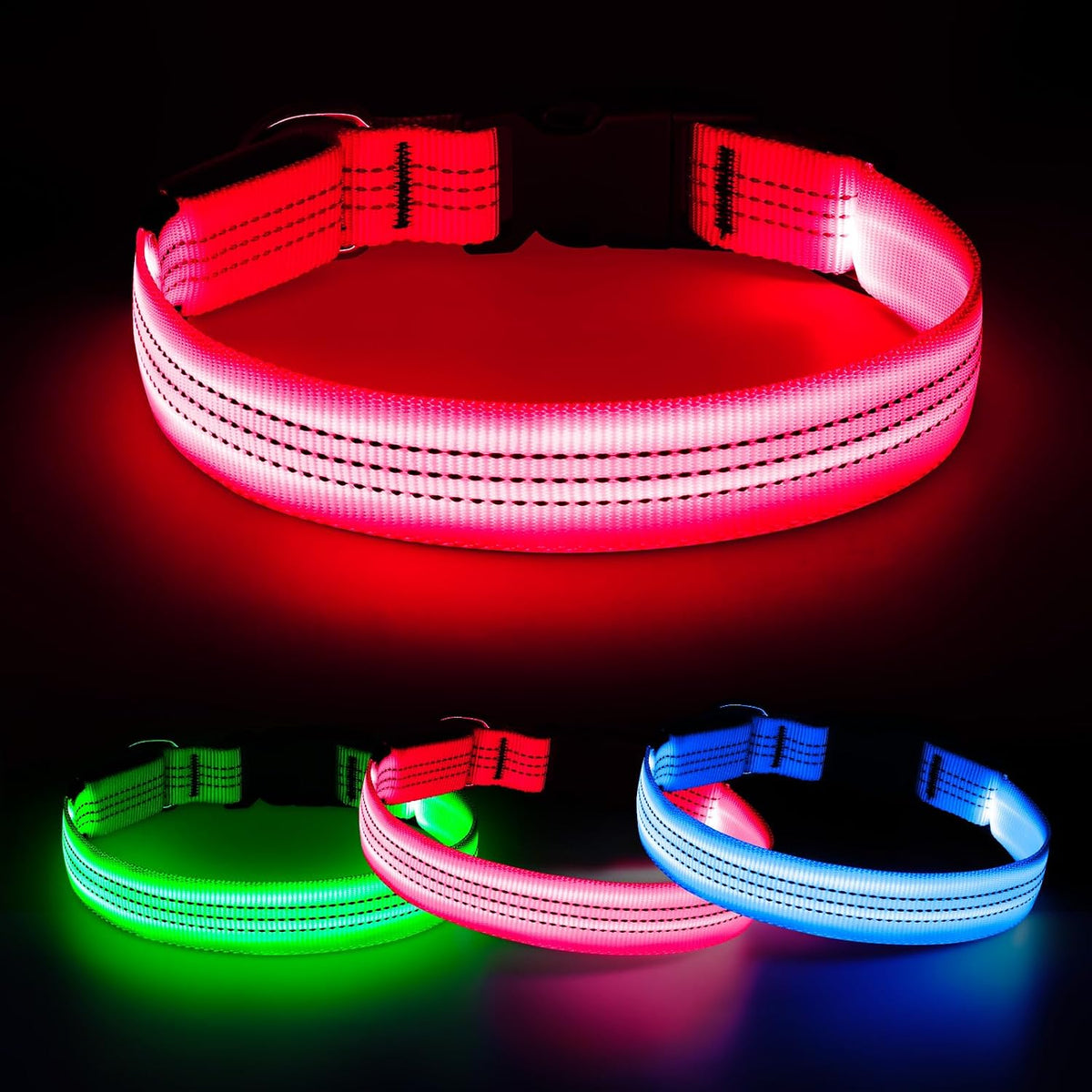 LED Dog Collar, Rechargeable Light up Dog Collars Glow in the Dark, Reflective Safety Collar Light for Dogs Walking at Night (Pink, S)