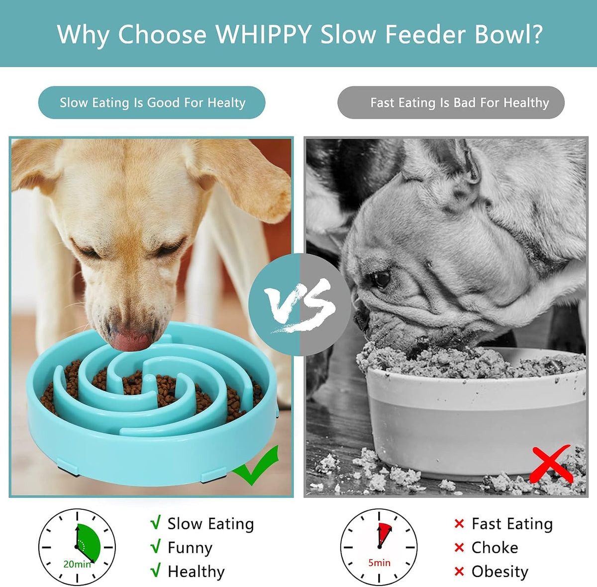 Slow Feeder Large Dog Bowl - Non Slip Maze Puzzle Bowl for Medium Dogs - Blue
