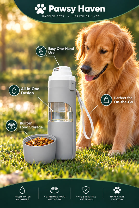 Bouteille d'eau portable pour chien et chat avec récipient de rangement pour nourriture et eau pour chiots, chiens, gamelle, accessoires de voyage pour animaux de compagnie