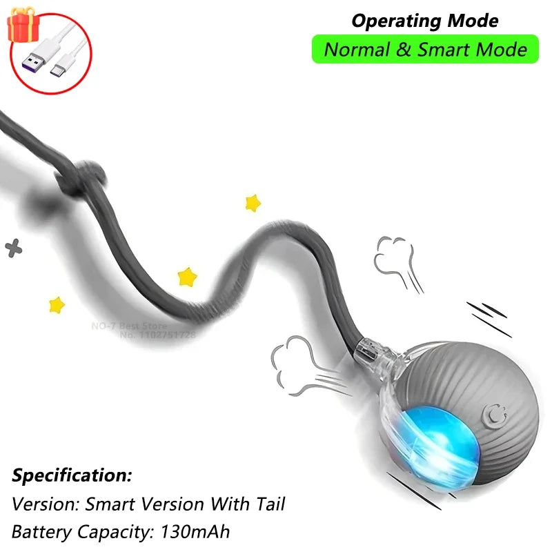 Jouet interactif pour chat, balle roulante automatique avec queue artificielle, jouet électrique intelligent rechargeable pour animal de compagnie imitant une souris