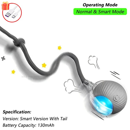 Jouet interactif pour chat, balle roulante automatique avec queue artificielle, jouet électrique intelligent rechargeable pour animal de compagnie imitant une souris