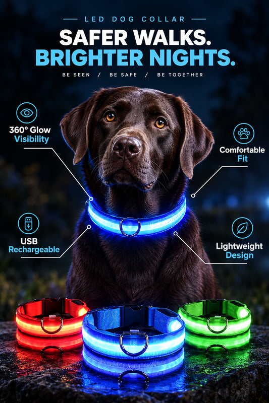 Reflective LED Dog Collar for Night Safety - Durable, Geometric Patterned, Battery-Powered, Ideal for Small/Medium Breeds