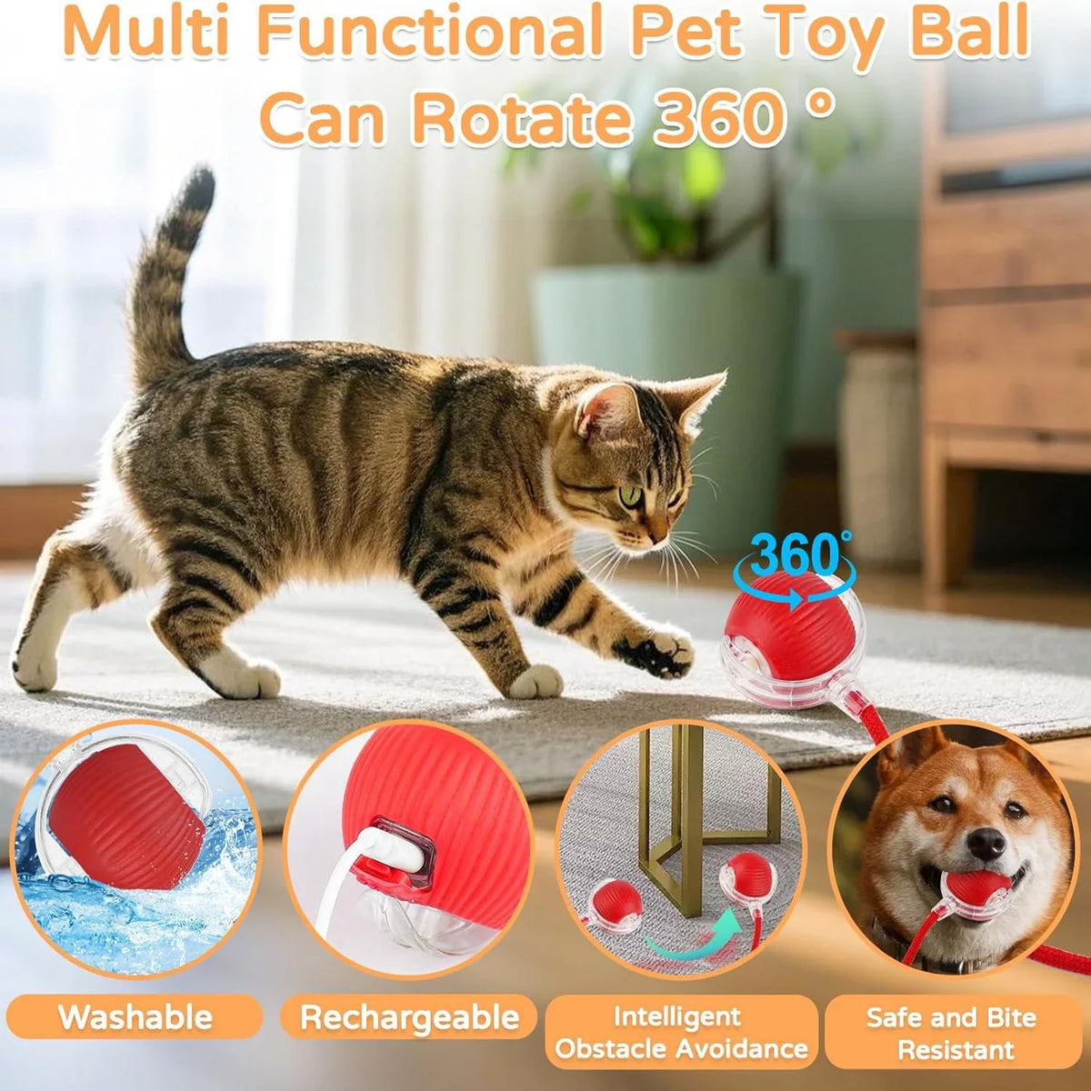 Jouet interactif pour chat, balle roulante automatique avec queue artificielle, jouet électrique intelligent rechargeable pour animal de compagnie imitant une souris