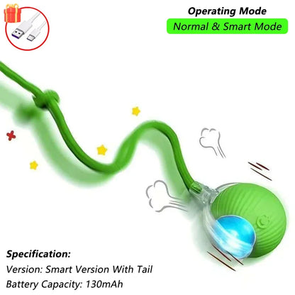Jouet interactif pour chat, balle roulante automatique avec queue artificielle, jouet électrique intelligent rechargeable pour animal de compagnie imitant une souris