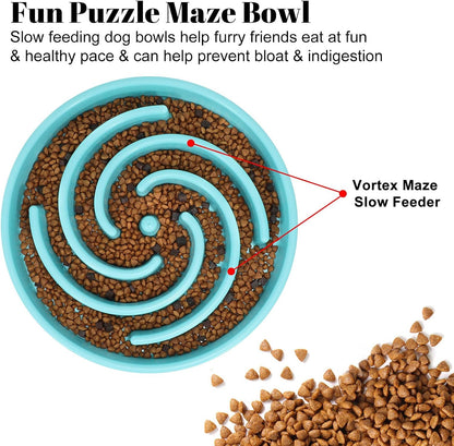 Slow Feeder Large Dog Bowl - Non Slip Maze Puzzle Bowl for Medium Dogs - Blue